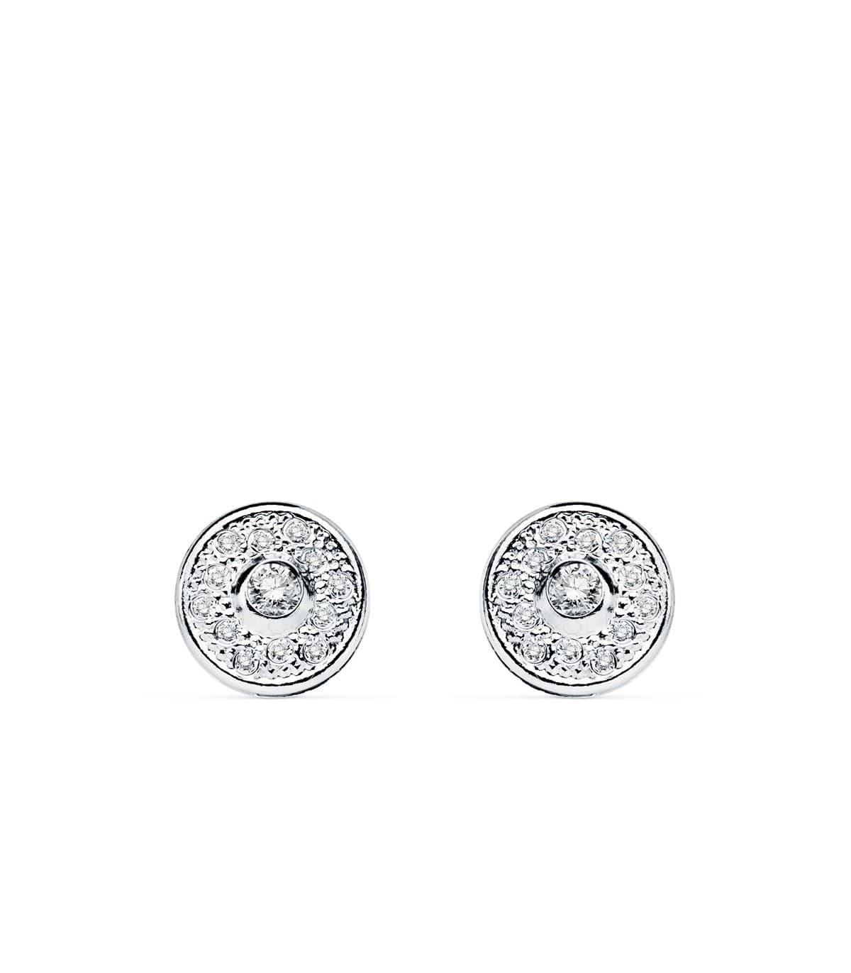 Pendientes mujer chatón grano Oro blanco 18k