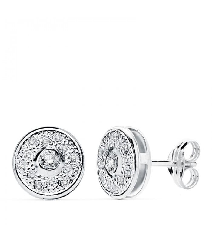Pendientes mujer chatón grano Oro blanco 18 kilates punto de luz Night Out invitada boda