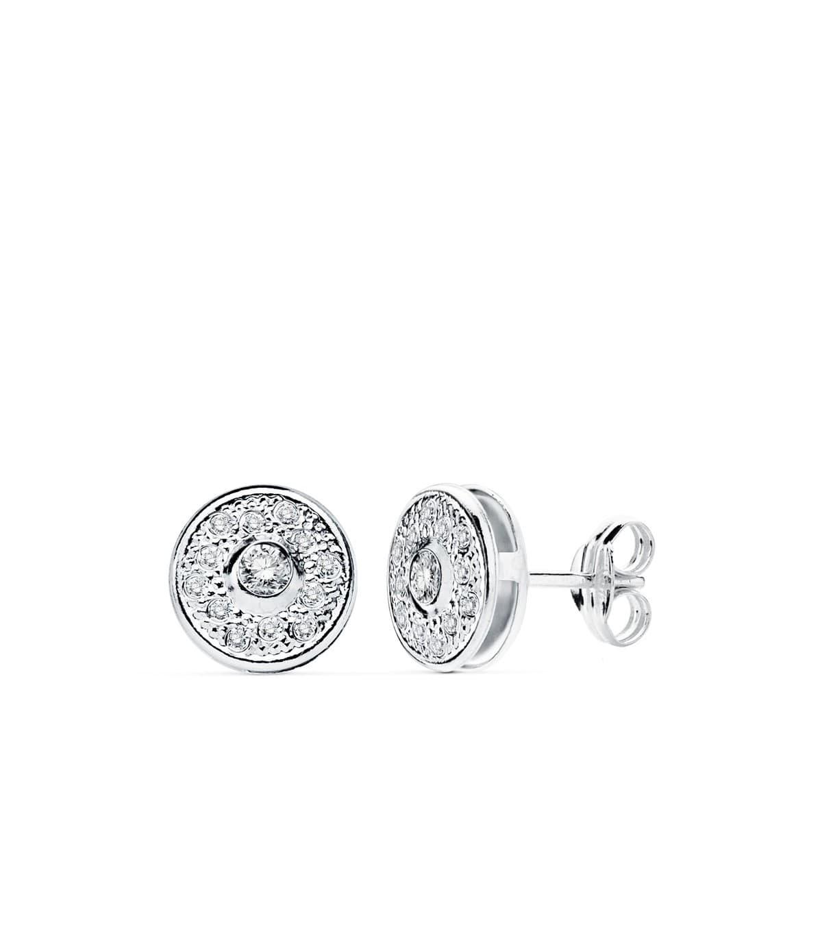 Pendientes mujer chatón grano Oro blanco 18 kilates punto de luz Night Out invitada boda