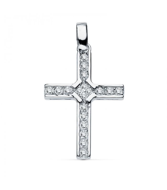 Pendentif pour femme or blanc 18k Croix Gemmes I