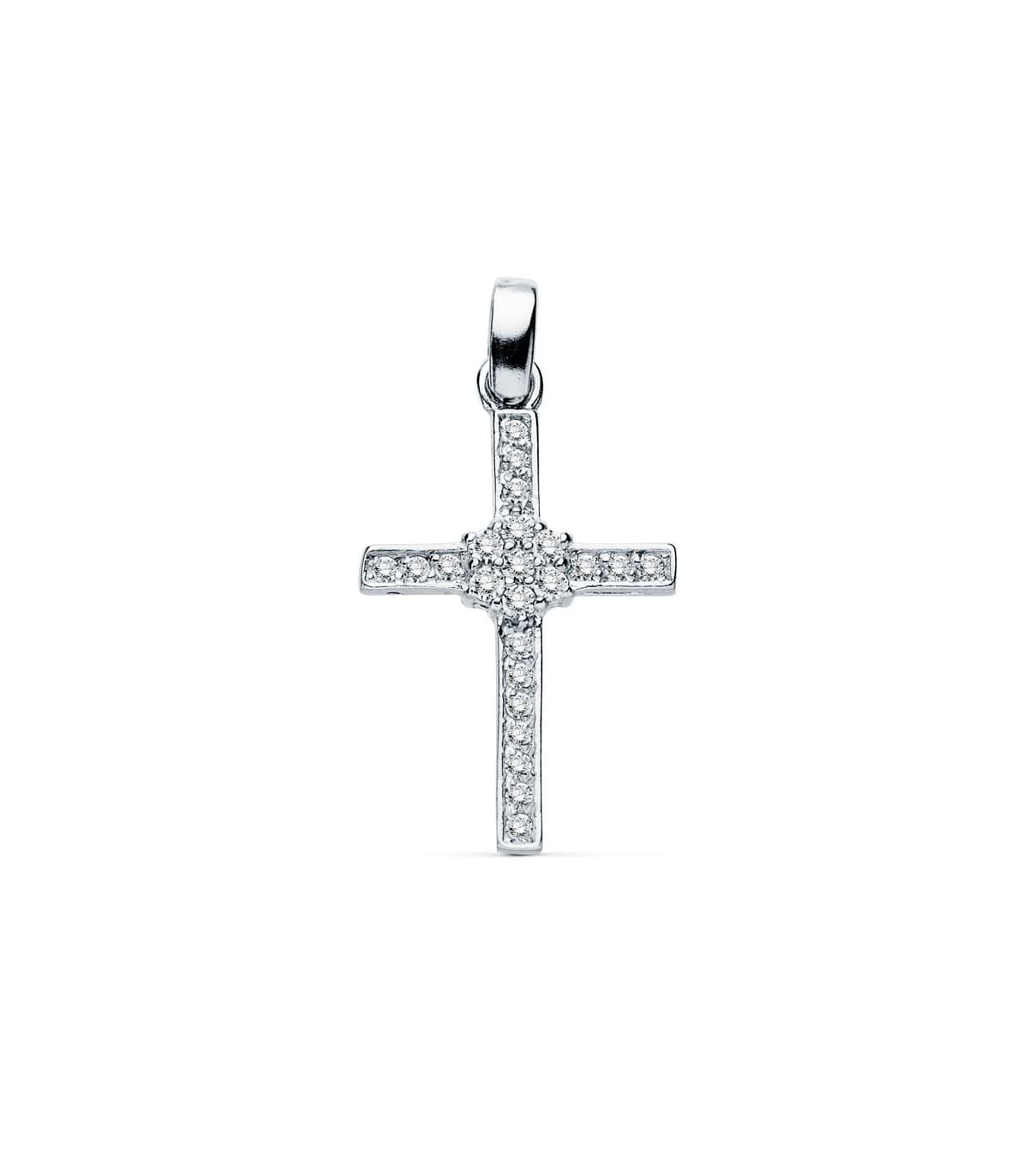 Colgante de mujer oro blanco 18 kilates Cruz Gemas II - Icon charms