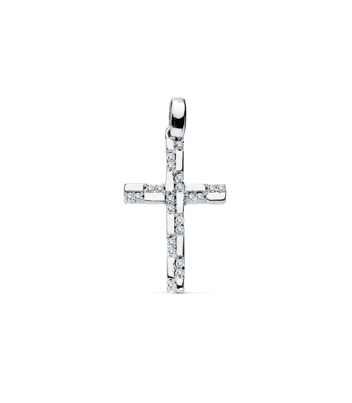Ciondolo Croce con zirconi in oro bianco 19 mm, ideale collana da donna