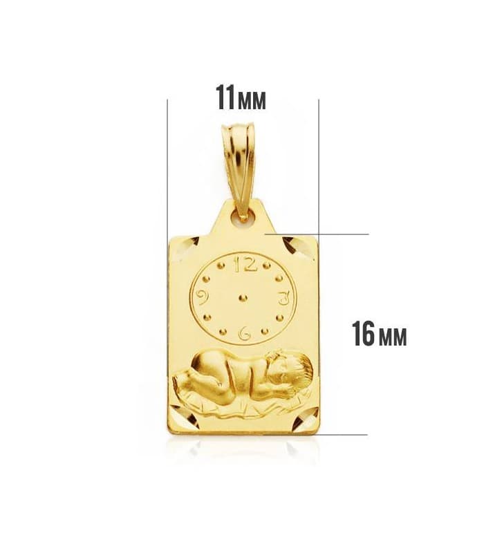 Medalla niño y reloj rectangular oro 18ktes
