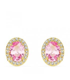 Orecchini punto luce Alessia, ideale da donna, in oro giallo 18kt rosetta con pietra rosa