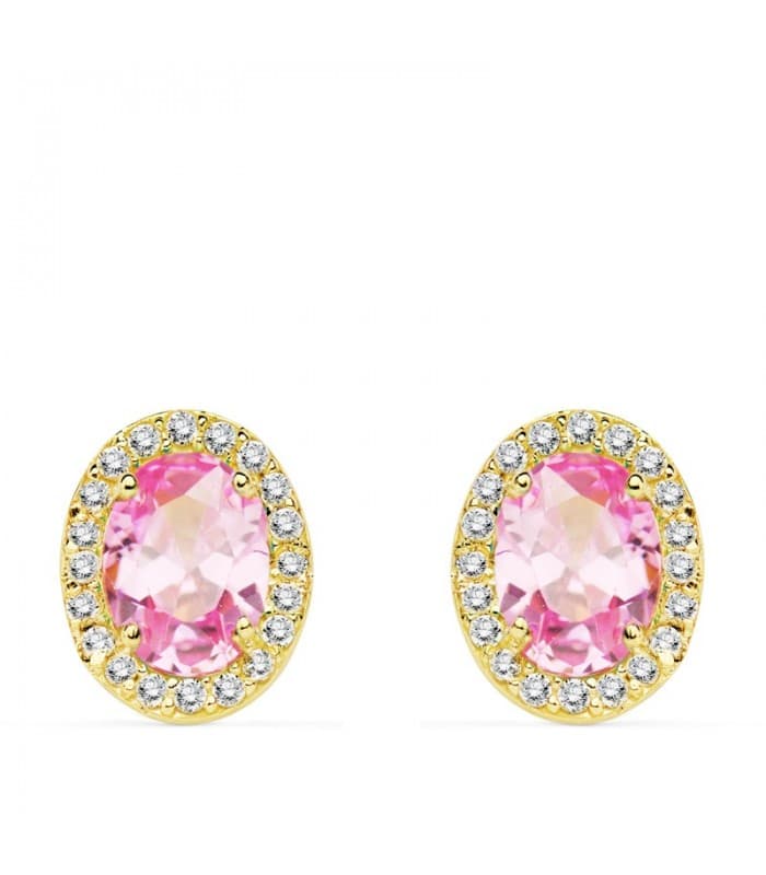 Orecchini punto luce Alessia, ideale da donna, in oro giallo 18kt rosetta con pietra rosa