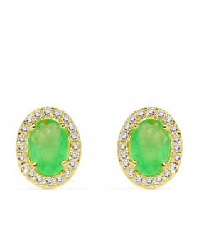 Orecchini Ovale con pietre colorate verde, in oro giallo 750, modello Alessia zirconi