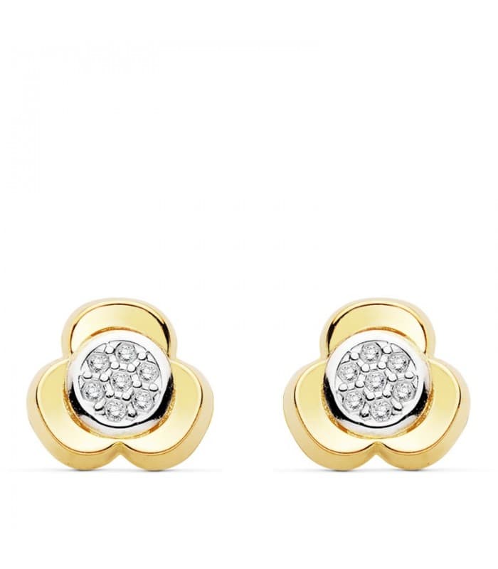 Pendientes mujer oro bicolor 18 kilates Mayte Trébol