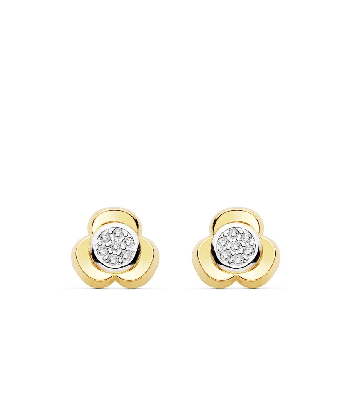 Boucles d'oreilles femme or bicolore 18 carats Mayte Trèfle