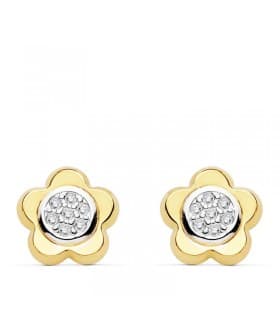 Orecchini a bottone con fiori, da donna in oro bicolore 750 Mayte