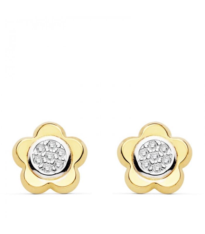 Damenohrstecker Blumen mit Zirkonia - Ohrringe Damen aus 18K Gelbgold
