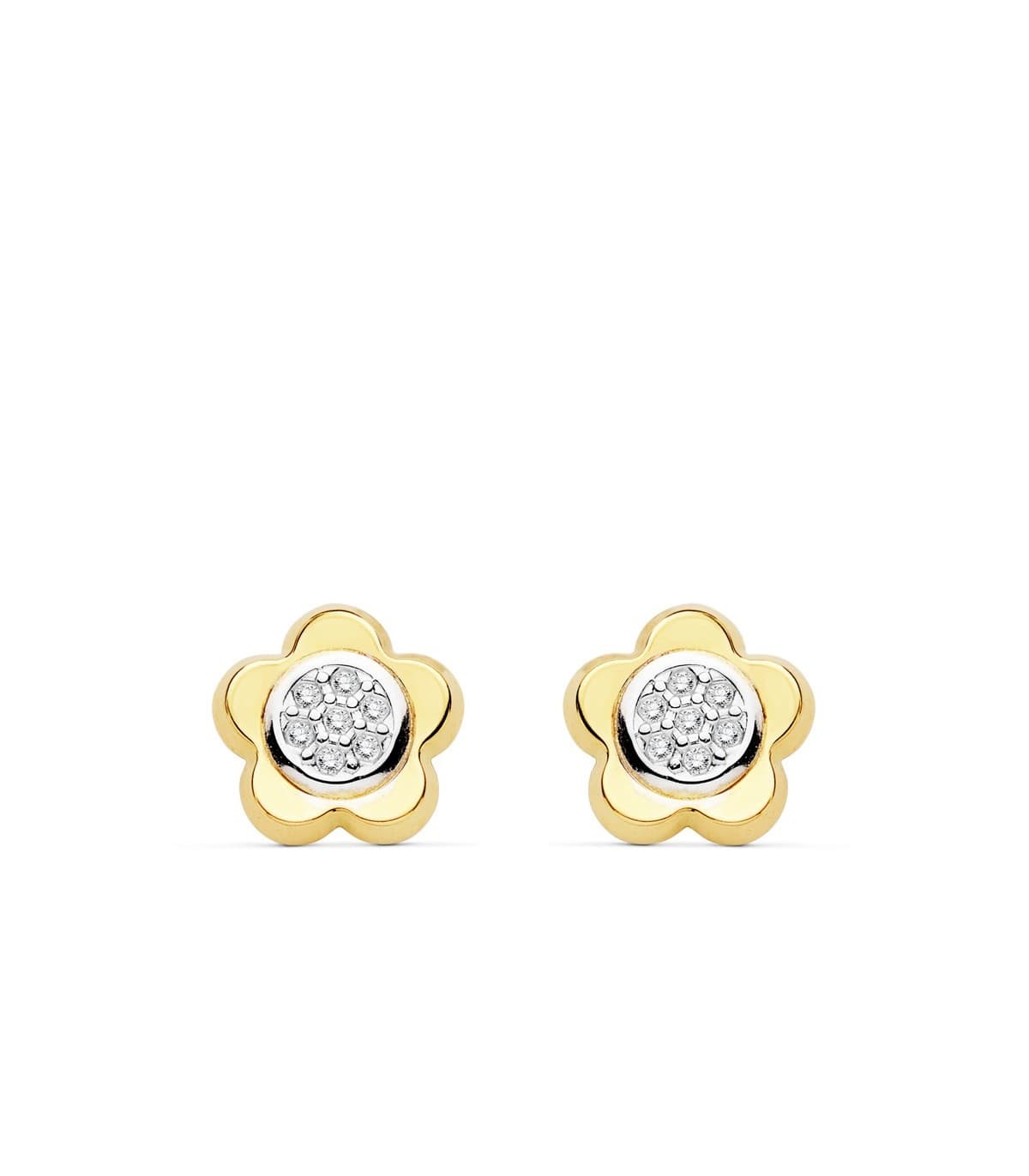 Damenohrstecker Blumen mit Zirkonia - Ohrringe Damen aus 18K Gelbgold
