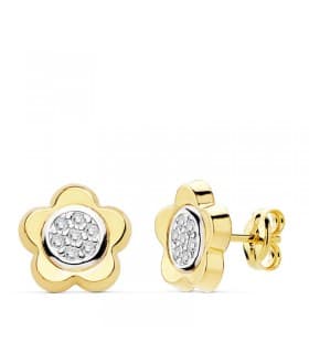Orecchini a bottone con fiori, da donna in oro bicolore 750 Mayte