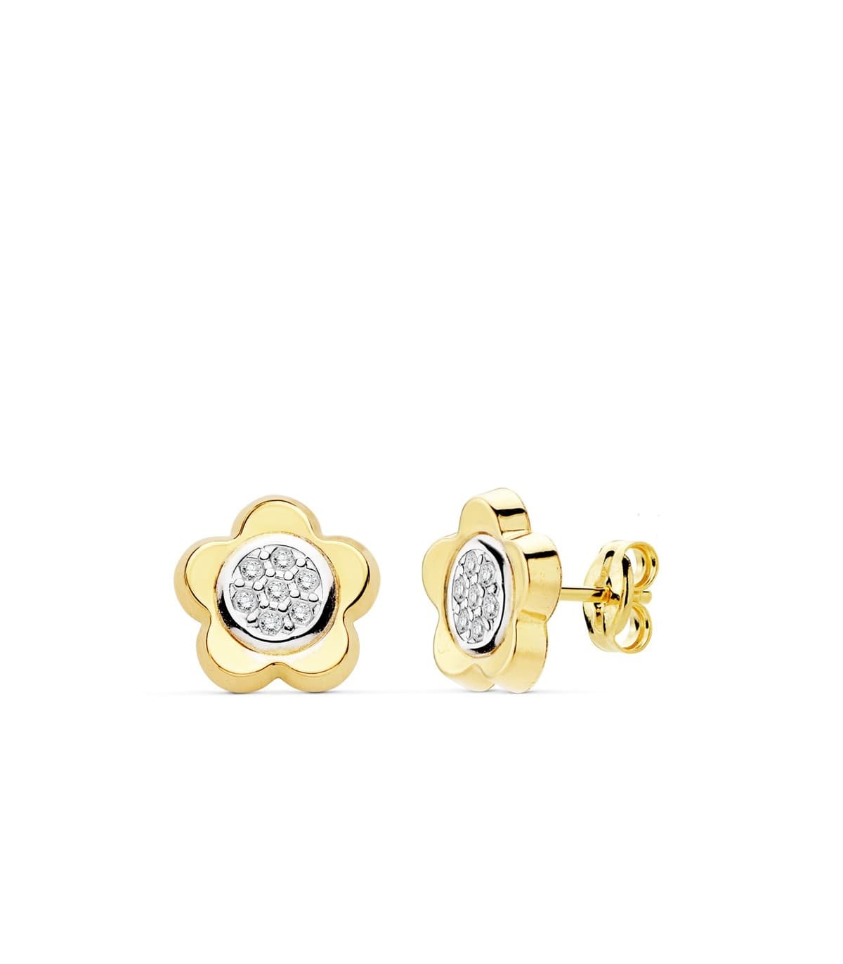Damenohrstecker Blumen mit Zirkonia - Ohrringe Damen aus 18K Gelbgold