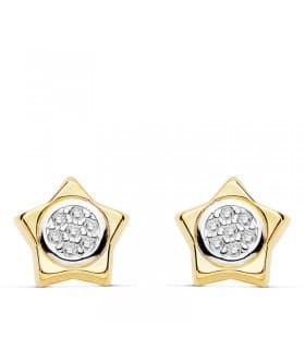 Orecchini oro giallo e bianco 18kt con motivo di Stelle, modello Mayte - Orecchini a lobo per donna e ragazza