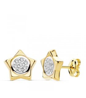 Orecchini oro giallo e bianco 18kt con motivo di Stelle, modello Mayte - Orecchini a lobo per donna e ragazza