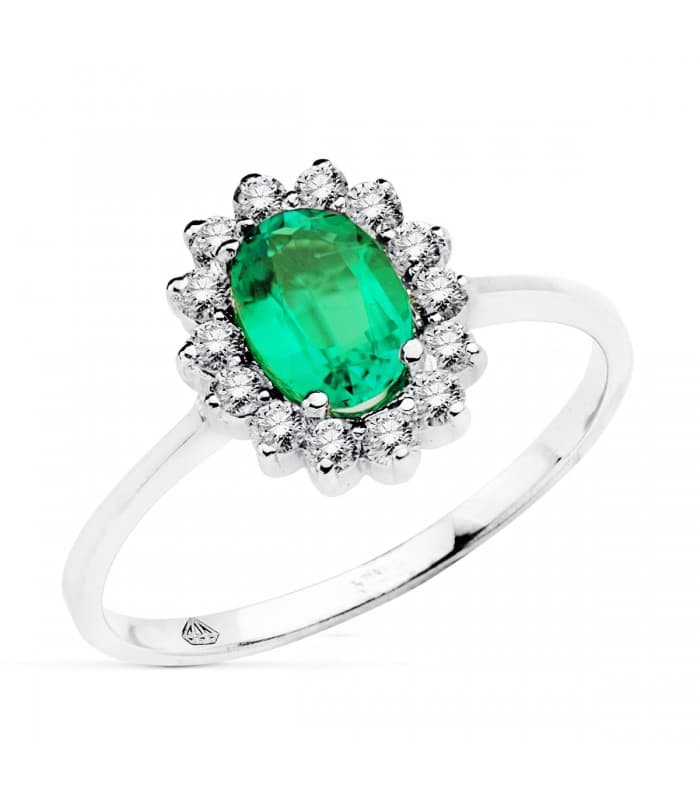 Smaragd Ring mit Diamanten Sybil 750 Weißgold