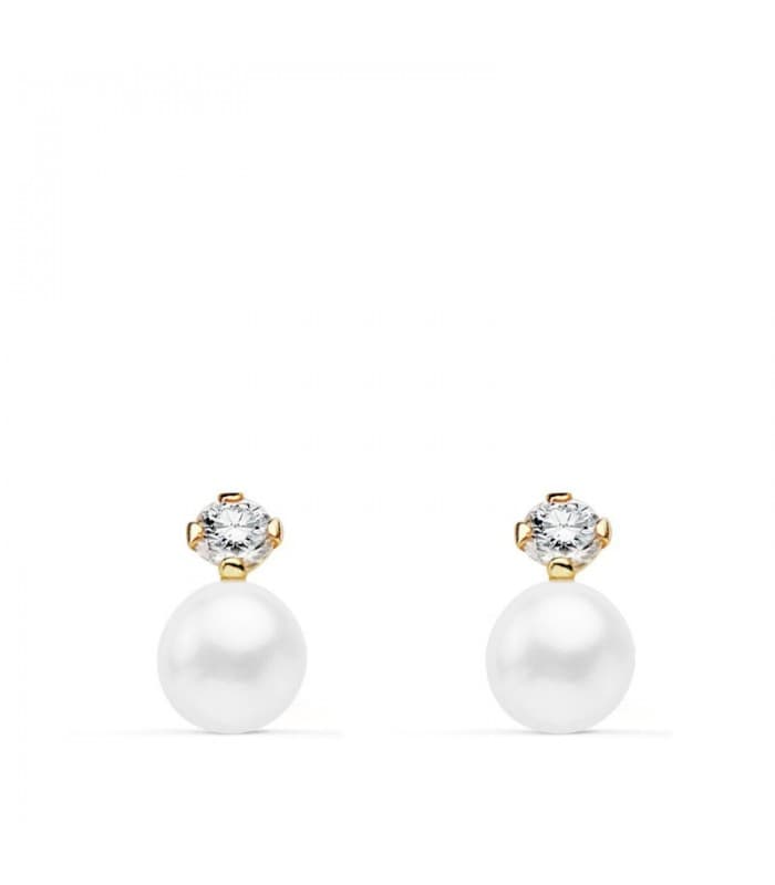 Pendientes oro amarillo 18 kilates bebé niña perla tu y yo