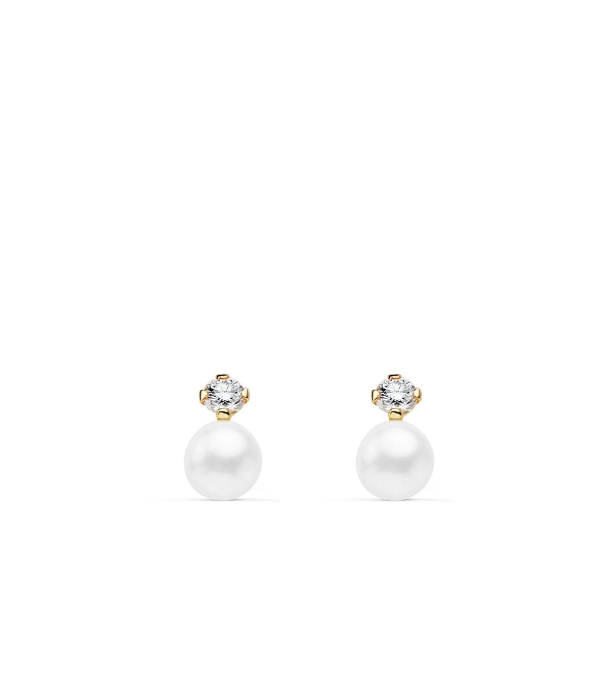 Pendientes oro amarillo 18 kilates bebé niña perla tu y yo