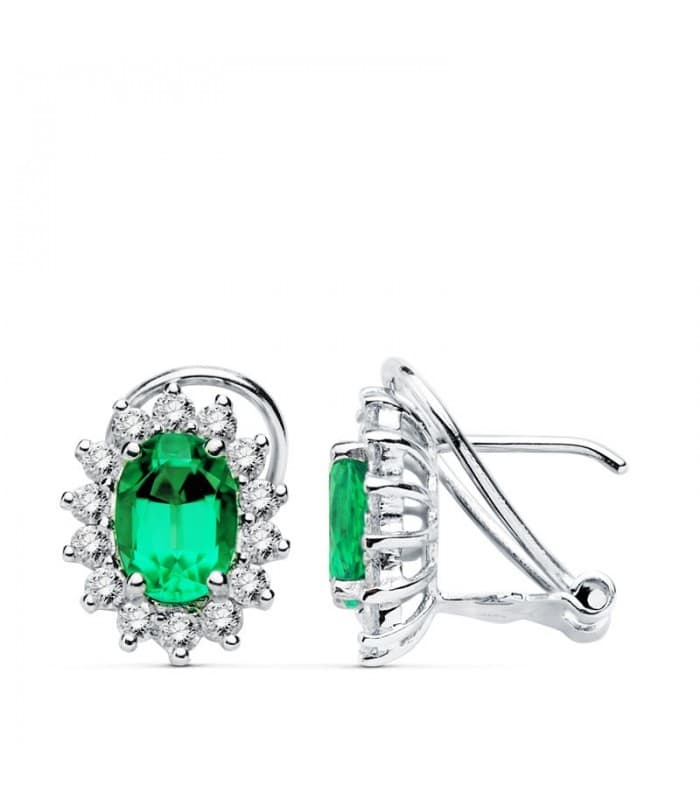 Ohrringe Smaragd Rubin und Diamant 750 Weißgold