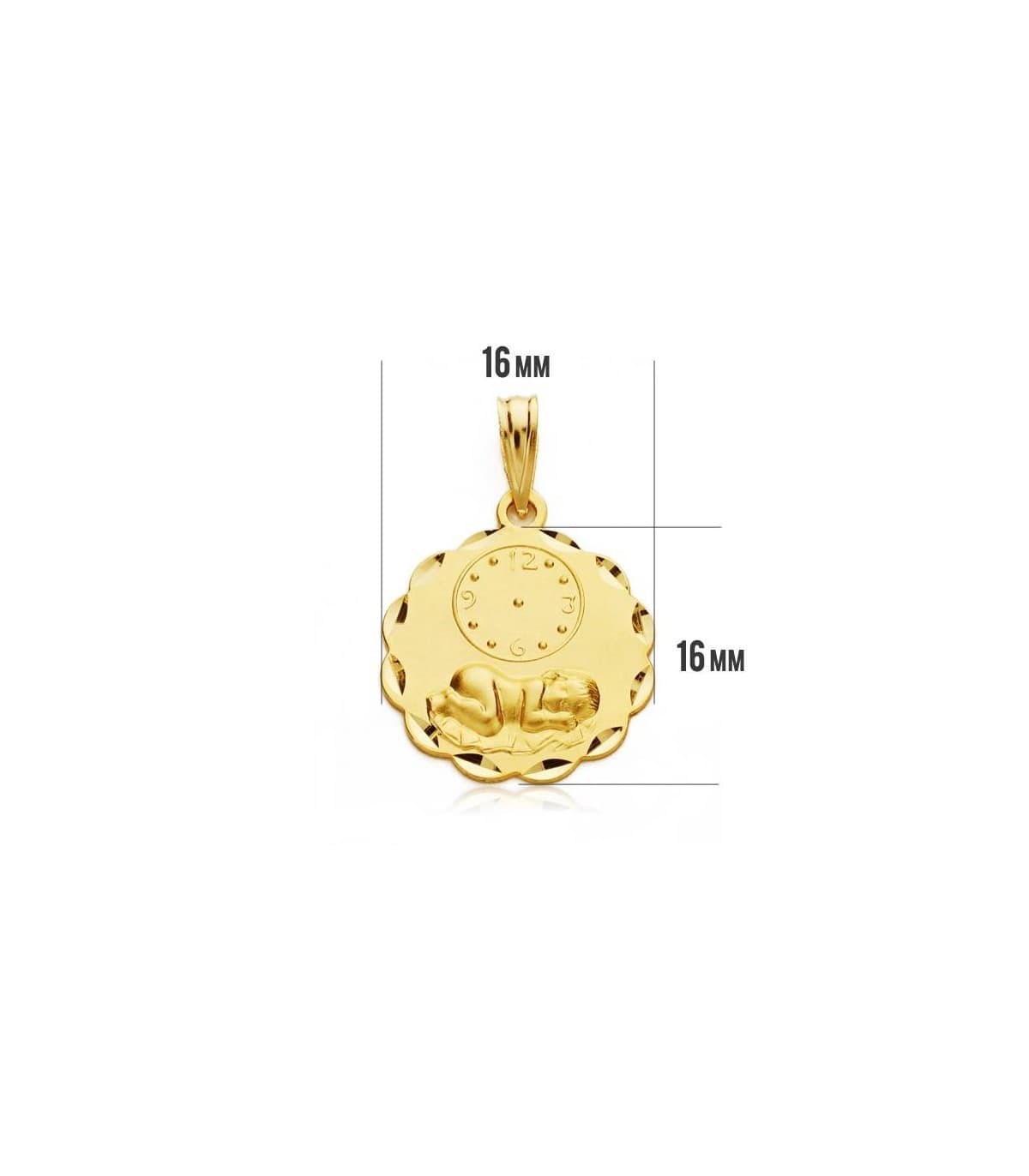 Medalla  niño y reloj hojas oro 18ktes