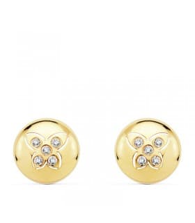 Orecchini bottone con farfalla e zirconi, in oro giallo 18 kt 8,5 mm, ideale per donna e ragazza.