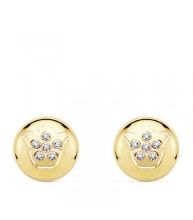 Orecchini bottone con tulipano e zirconi, in oro giallo 18 kt 8,5 mm, ideale per donna e ragazza.