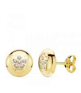 Orecchini bottone con tulipano e zirconi, in oro giallo 18 kt 8,5 mm, ideale per donna e ragazza.