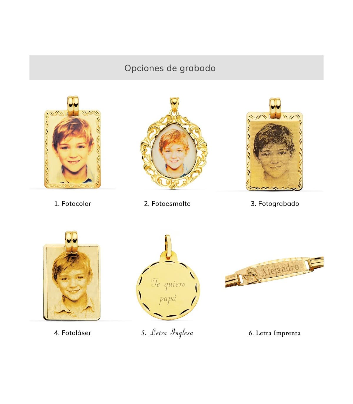 Chapa tallada placa oro 18 KILATES joya personalizada grabado fotografias