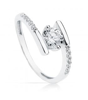 Solitario Boda Mujer Oro blanco Anillo pedida compromiso