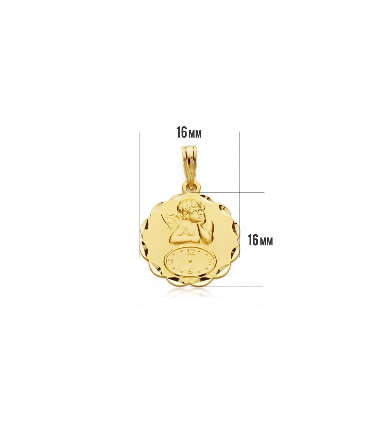 Medalla  ángel y reloj hojas oro 18ktes