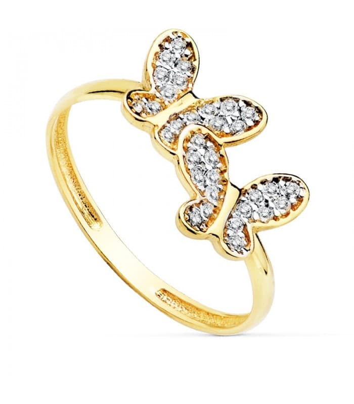 Anillo de Mujer Oro bicolor 18K Greta Mariposas Regalo