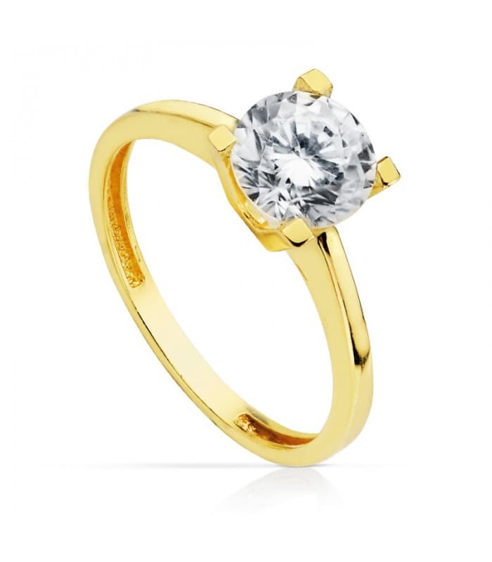 Solitario Mujer Boda Oro amarillo 18 kilates circonita en garras Anillo de compromiso novia pedida de mano