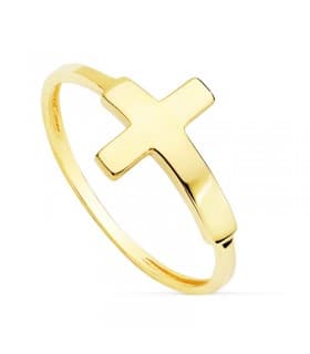 Damenring Gelbgold 18K 19354, minimalistischer Kreuzring, glatt und glänzend