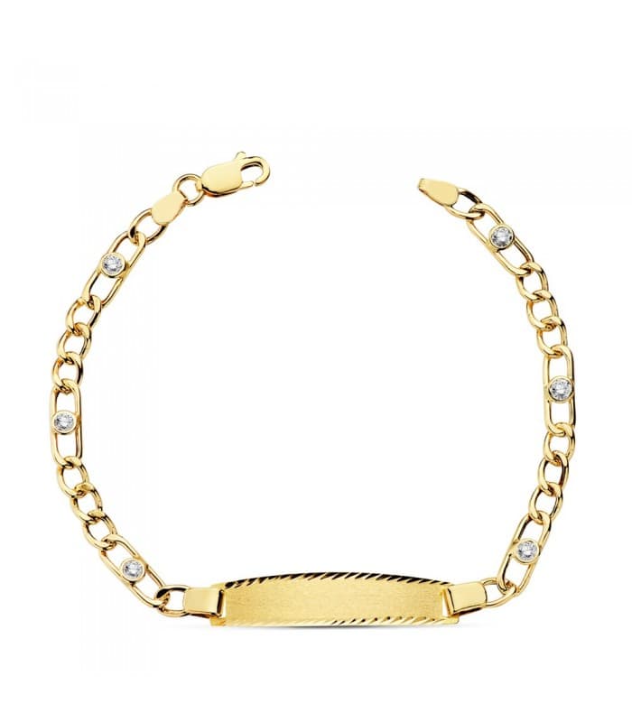 Gourmette file Communioon Or 18k 18.5 cm 3x1 Zircons