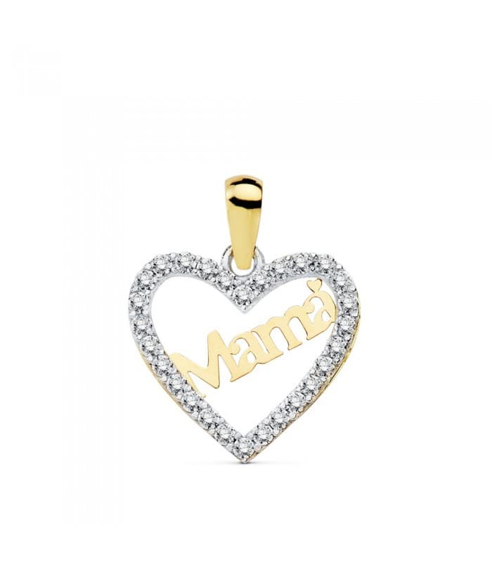 Pendentif Love Mum Or Bicolore 18K Zircons