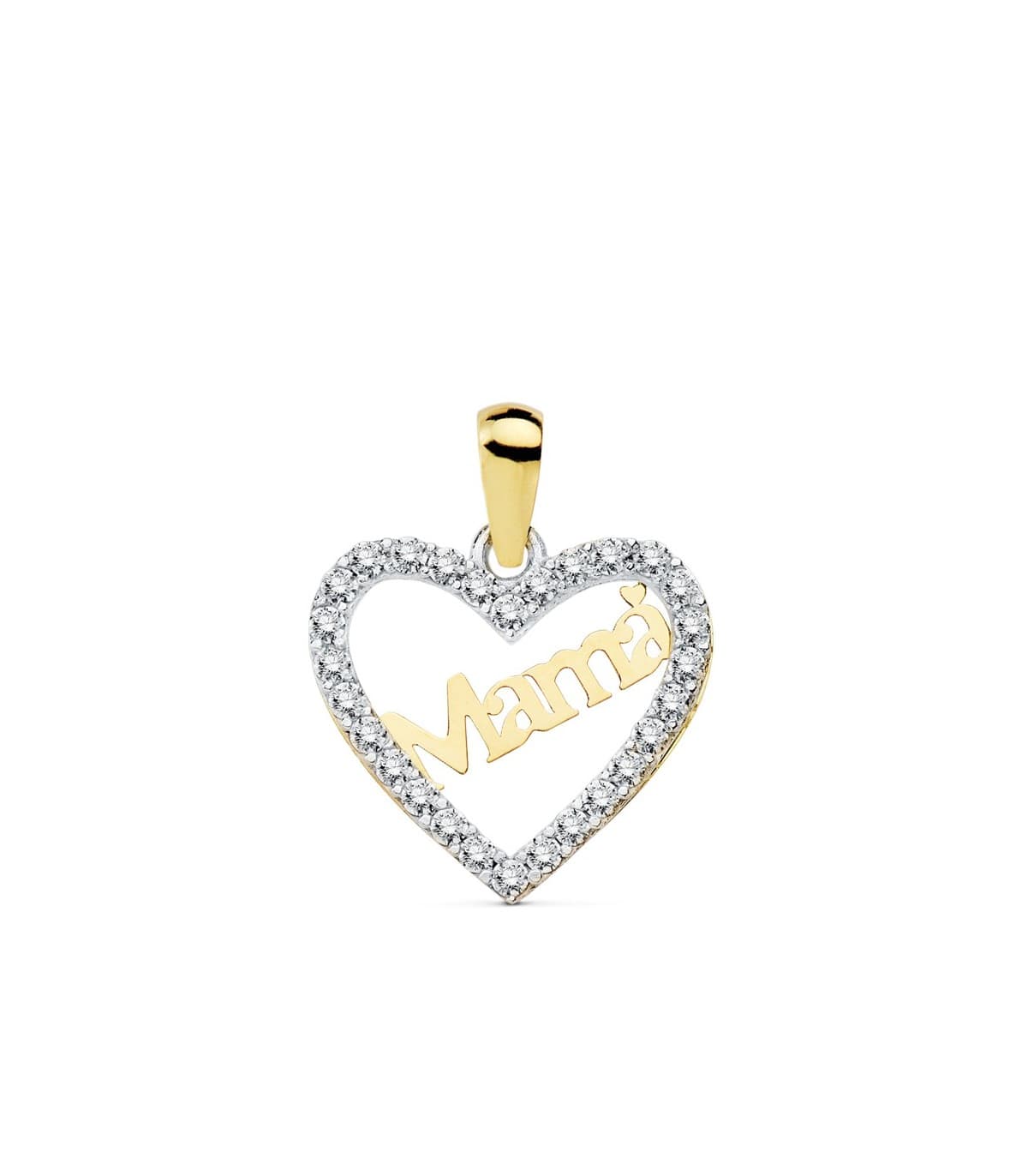 Colgante Charm Love Mum Oro Bicolor 18K Circonitas Collar corazón mamá