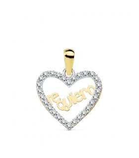 Colgante Charm Corazón Love "Te quiero" Oro Bicolor 18 Kilates Circonitas