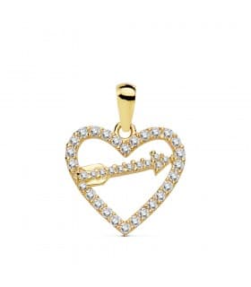 Colgante Love Arrow Oro Amarillo 18K Circonitas Collar Corazón Flecha
