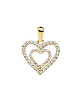 Ciondolo Love Heart oro giallo 18kt Zirconi, motivo cuore, look romantico, regalo di amore