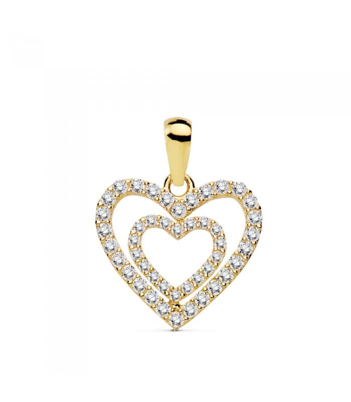Colgante Love Heart Oro Amarillo 18K Circonitas Collar romántico amor