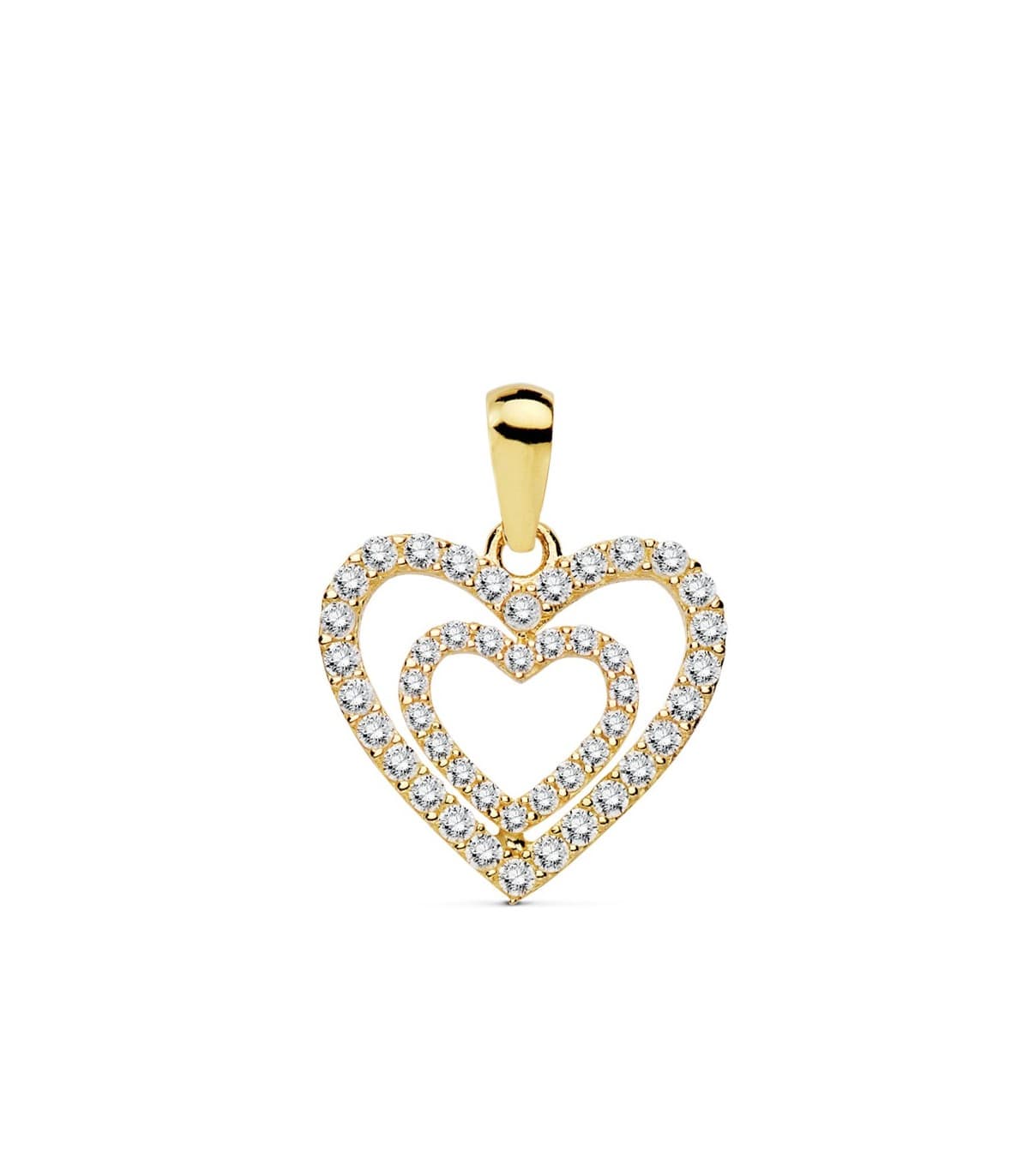 Ciondolo Love Heart oro giallo 18kt Zirconi, motivo cuore, look romantico, regalo di amore