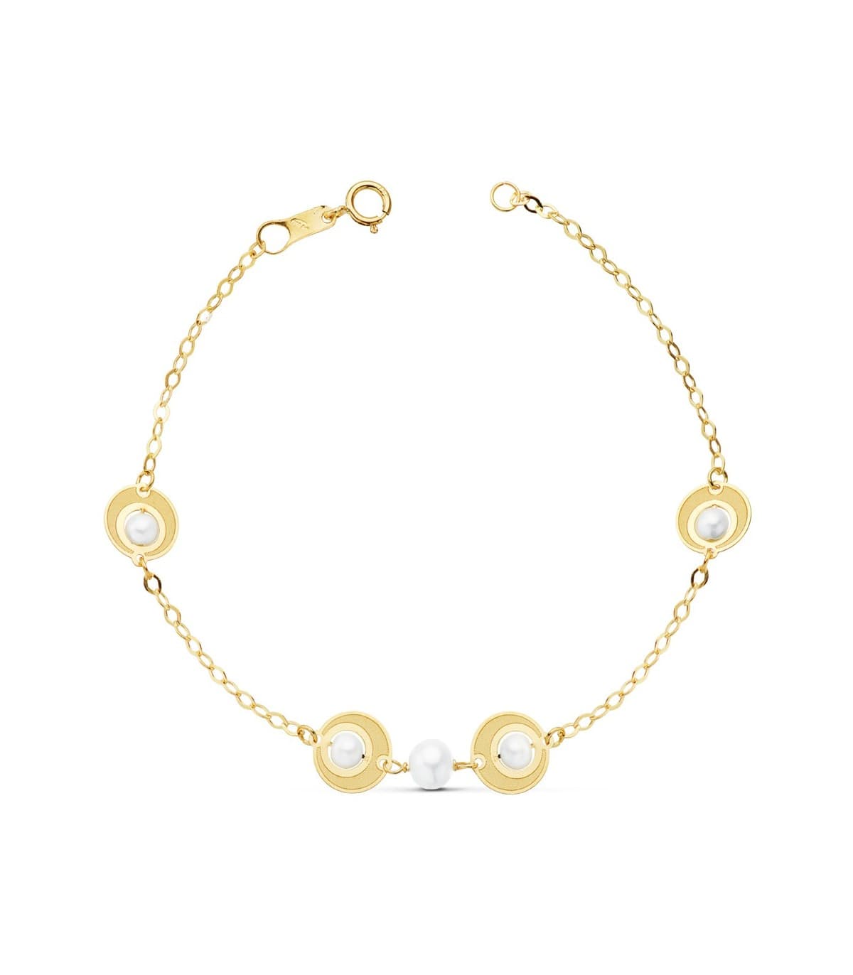 Pulsera de niña Primera Comunión de Oro 18 kilates 16 cm Motivos y Perlas