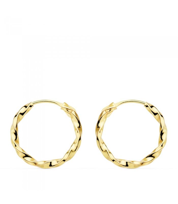 Pendientes aros gallonados oro amarillo 18 kilates 14 mm