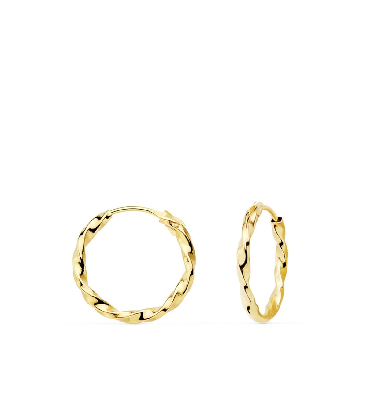 Pendientes de mujer o niña aros retorcidos twisted oro amarillo 18 ktes hoops