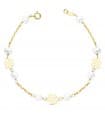 Bracciale Prima Comunione Oro 18kt 17 cm Fiori e Perle