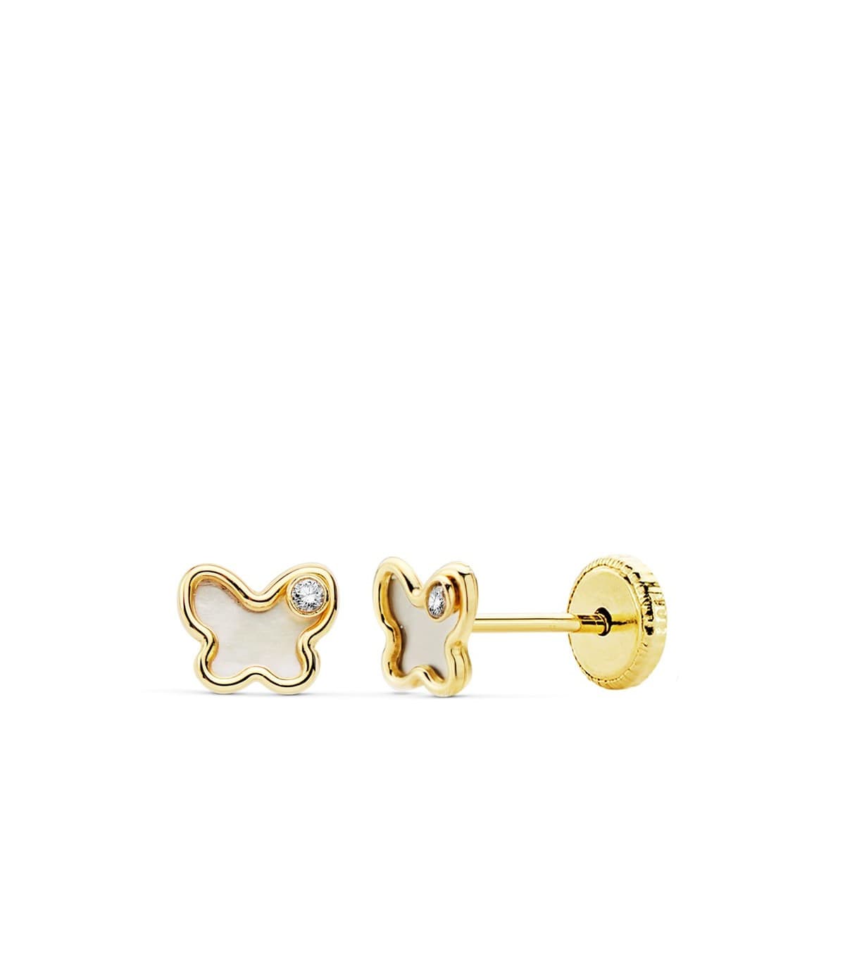 Pendientes de bebé Adriana oro amarillo 18k Mariposas Nácar 5mm Cierre rosca