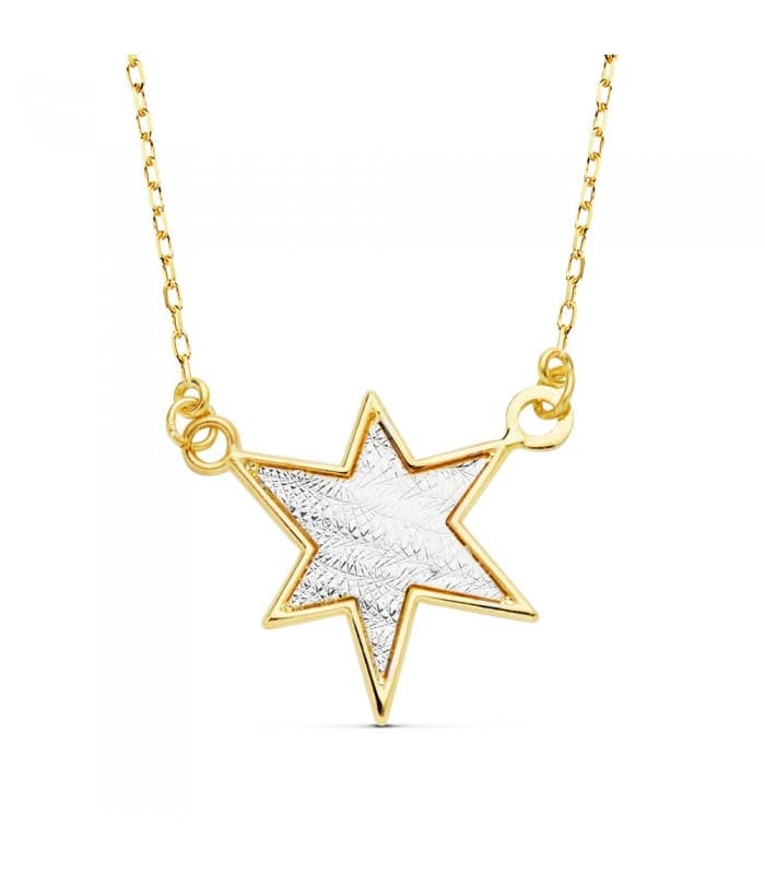 Gargantilla  Mujer Oro 18 kilates Moderno Estrella colgante collar slim