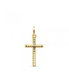 Croce vuota a canna ovale con lavorazione diamantata, oro giallo 18 mm