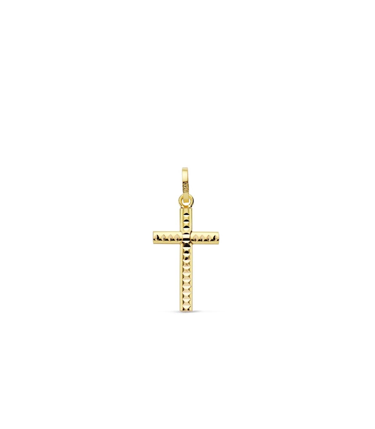 Croce vuota a canna ovale con lavorazione diamantata, oro giallo 18 mm