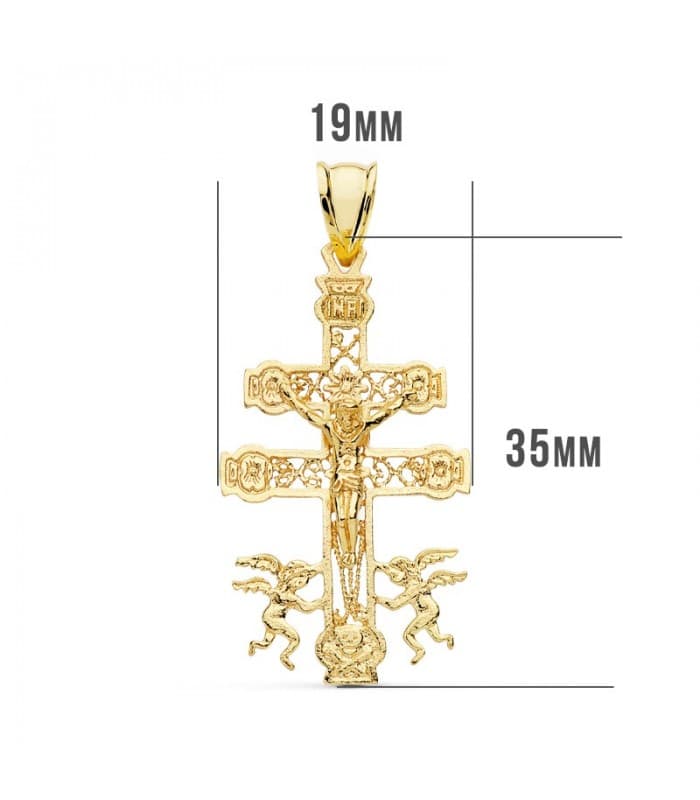 Colgante Cruz de Caravaca de Oro 18 kilates amuleto de protección contra mal de ojo